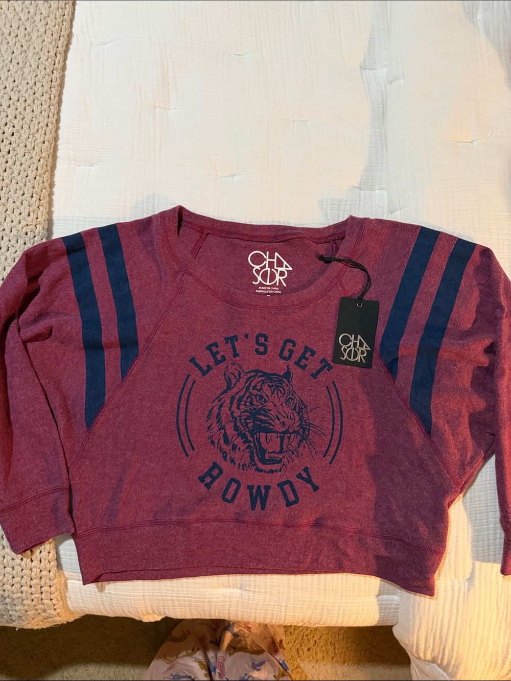 NWT Chaser Maroon Sweatshirt with Navy Tiger Graphic